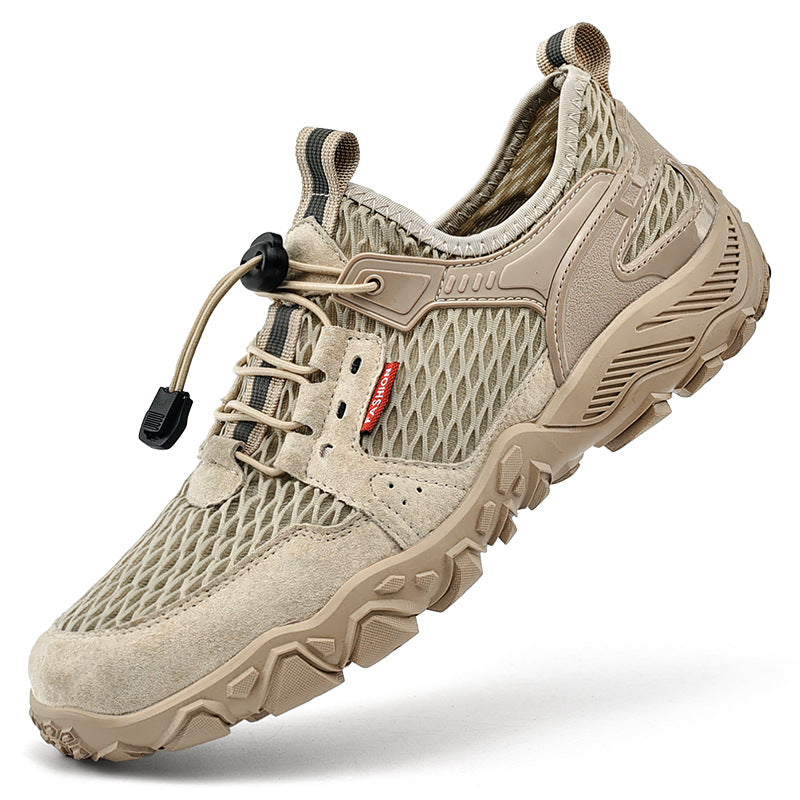 Men’s Breathable Leather Mesh Hiking Casual Shoes
