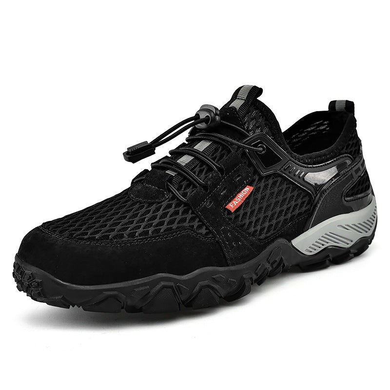 Men’s Breathable Leather Mesh Hiking Casual Shoes