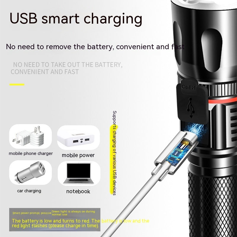 T6 Telescopic Multifunctional Camping Flashlight Strong Light