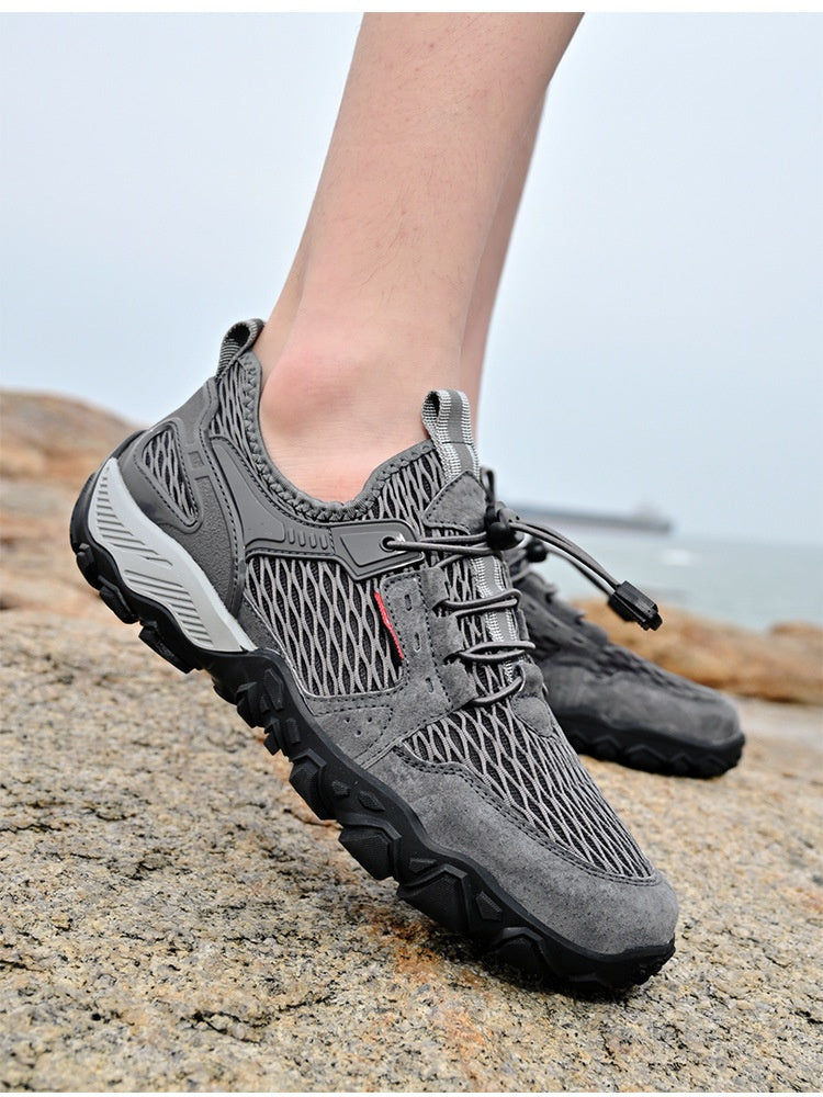Men’s Breathable Leather Mesh Hiking Casual Shoes