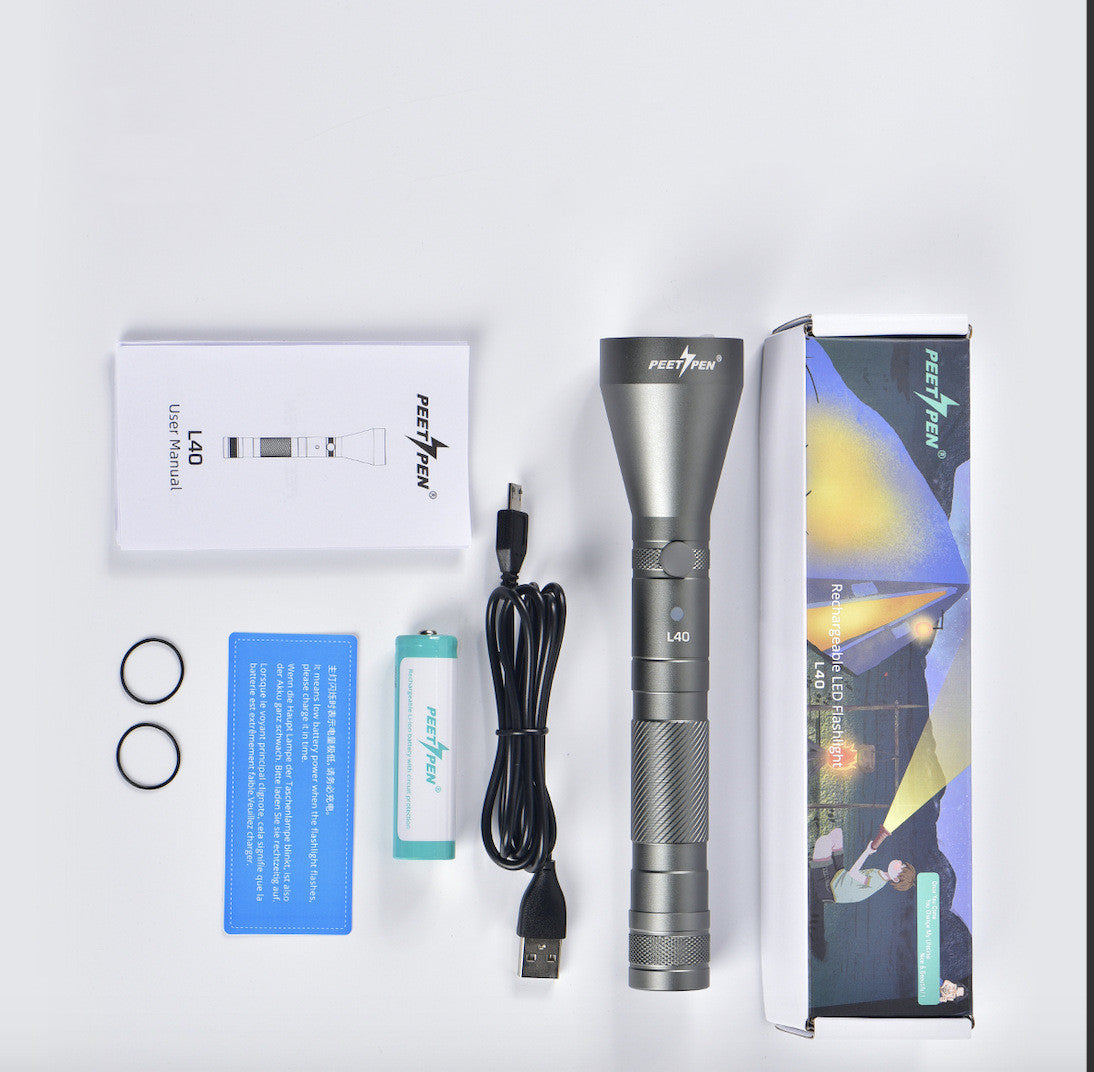 USB Rechargeable Waterproof Long-Range Compass Flashlight