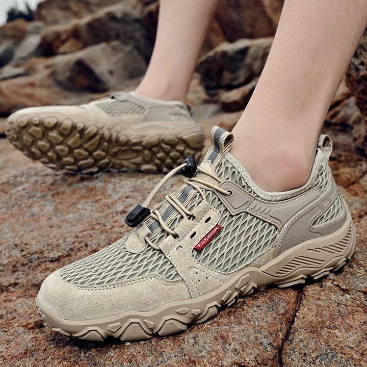 Men’s Breathable Leather Mesh Hiking Casual Shoes