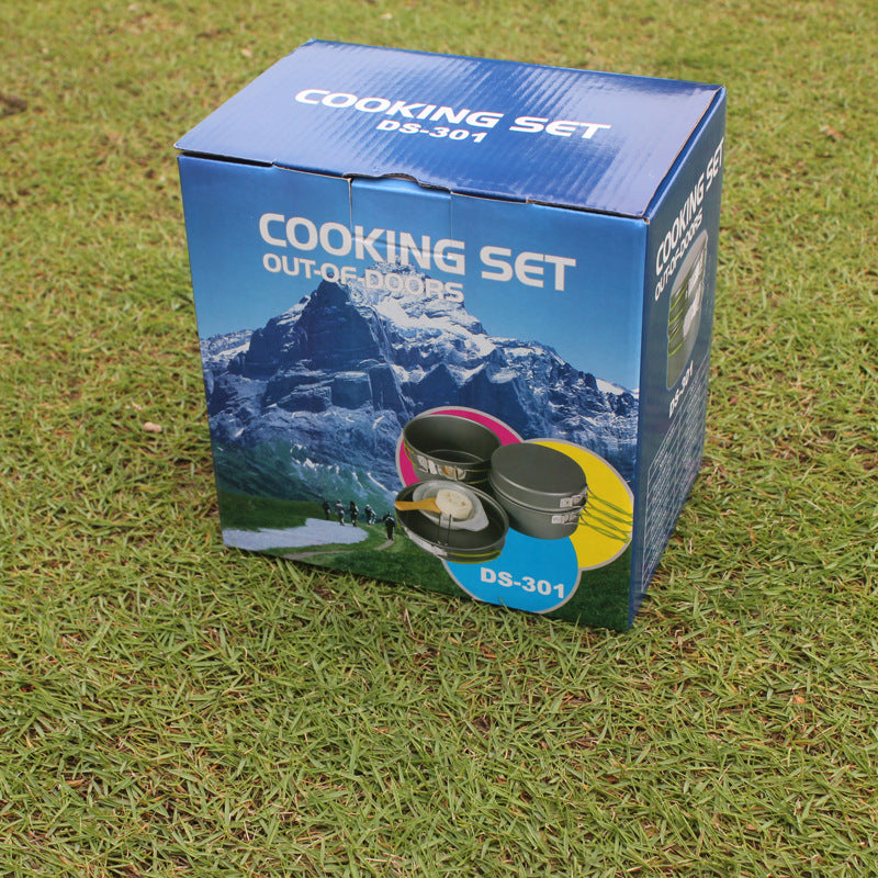 Portable Camping Cookware Set Non Stick Pan Pot Bowl Set 2 To 3 Person