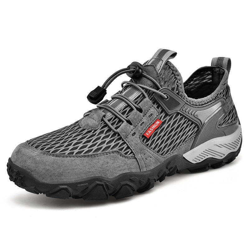 Men’s Breathable Leather Mesh Hiking Casual Shoes