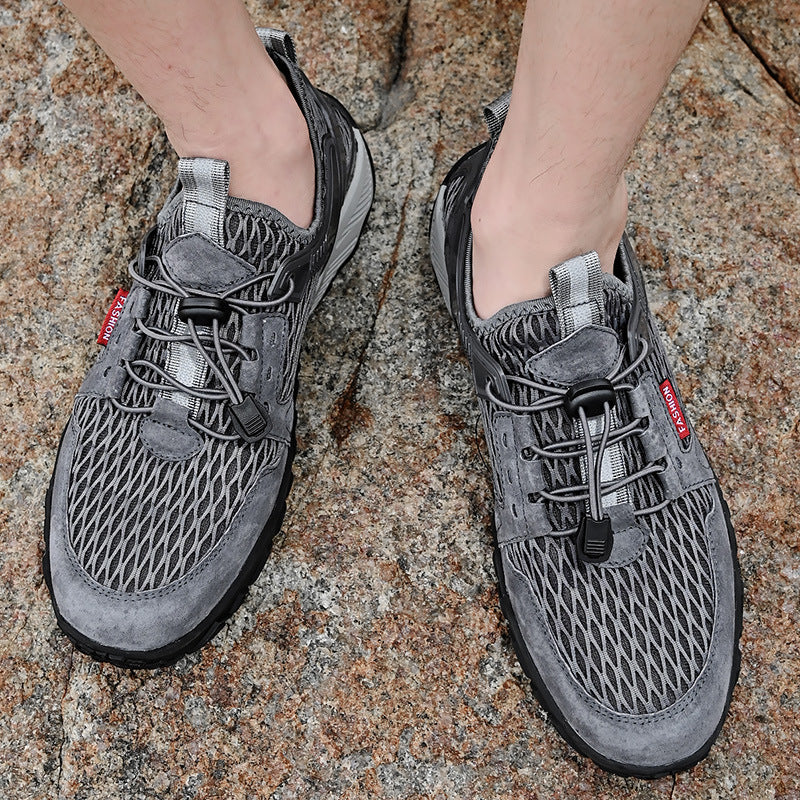 Men’s Breathable Leather Mesh Hiking Casual Shoes