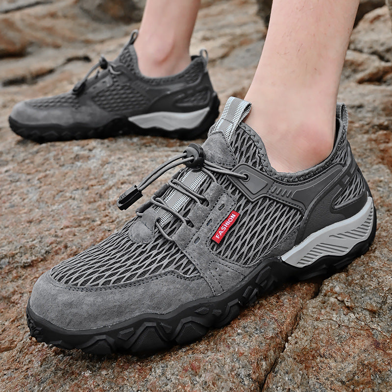 Men’s Breathable Leather Mesh Hiking Casual Shoes