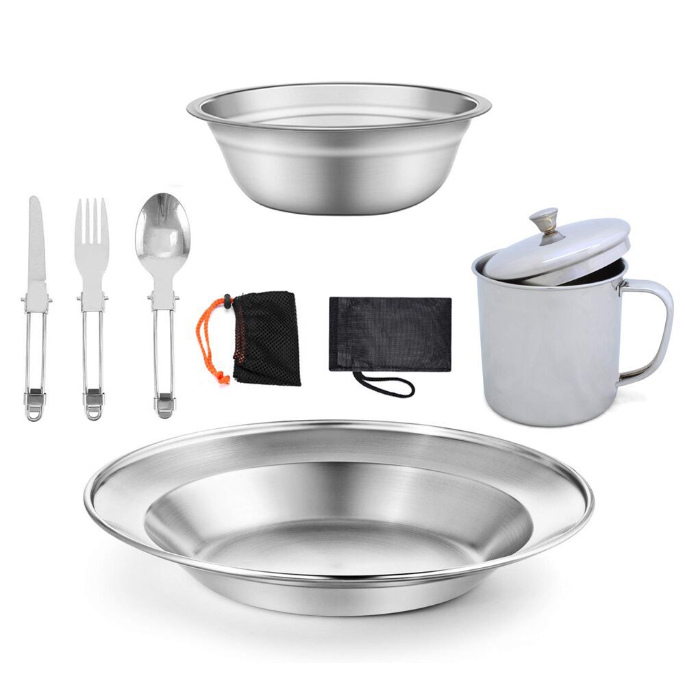 Stainless Steel Camping Tableware Water Cup Cookware Set