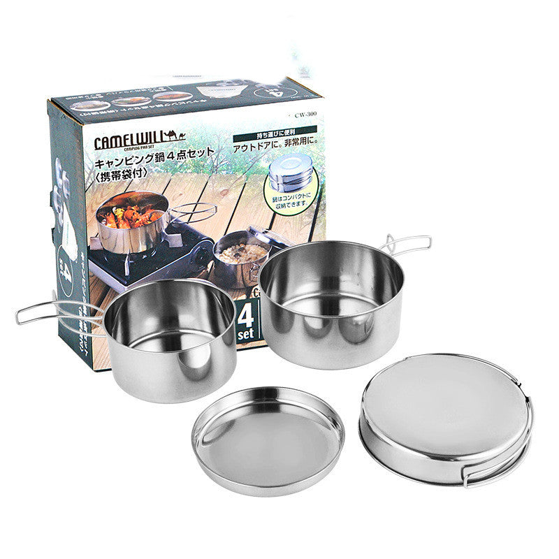 Portable Stainless Steel Camping Cookware Pot Set
