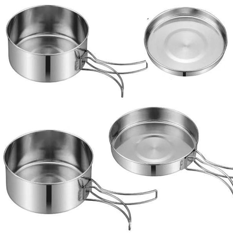 Portable Stainless Steel Camping Cookware Pot Set