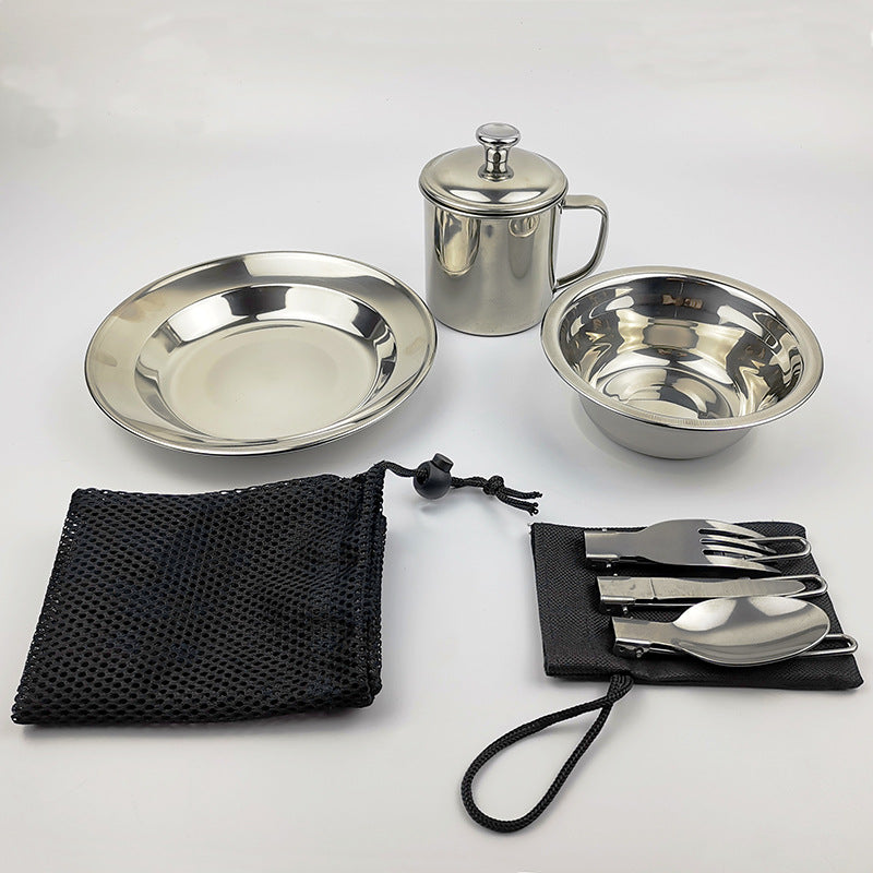 Stainless Steel Camping Tableware Water Cup Cookware Set
