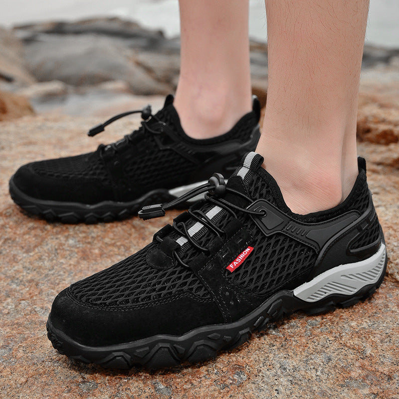 Men’s Breathable Leather Mesh Hiking Casual Shoes