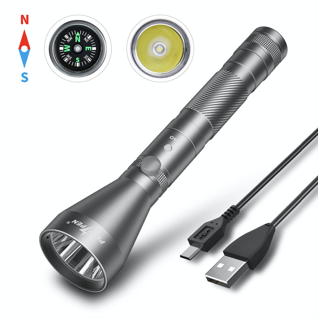 USB Rechargeable Waterproof Long-Range Compass Flashlight