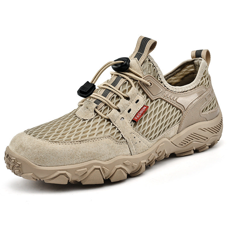 Men’s Breathable Leather Mesh Hiking Casual Shoes